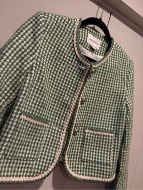 Urban Revivo Green, White Tweed Women’s Cropped Jacket Vintage, old money style